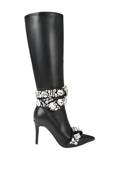 AZALEA WANG – Alonza Black Embellished Stiletto Boot