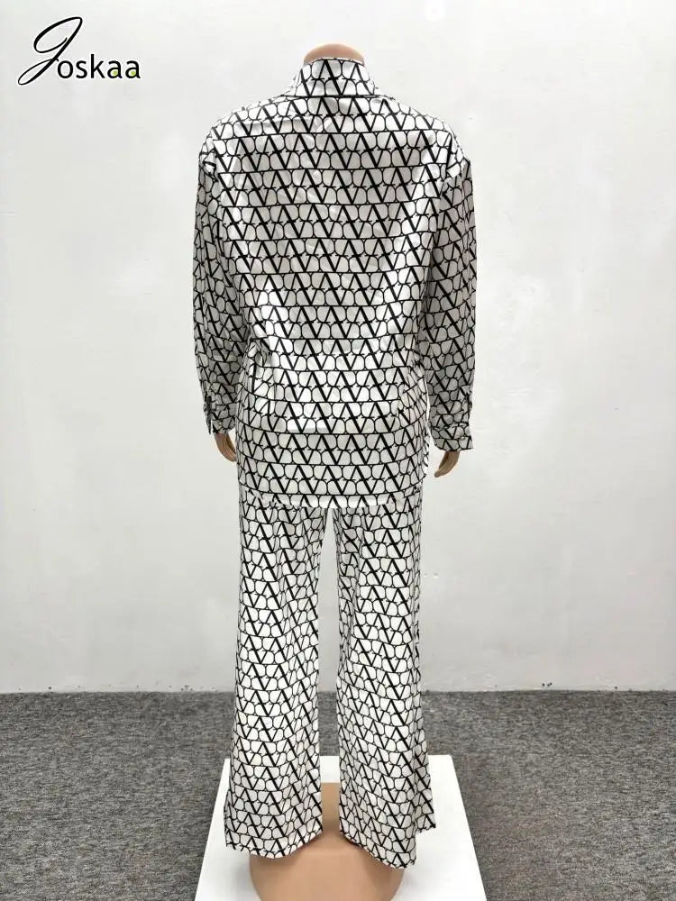 Ensemble 2 pièces imprimé Joskaa pour femme, chemisier oversize à manches longues et pantalon large, style streetwear Y2K 2025 