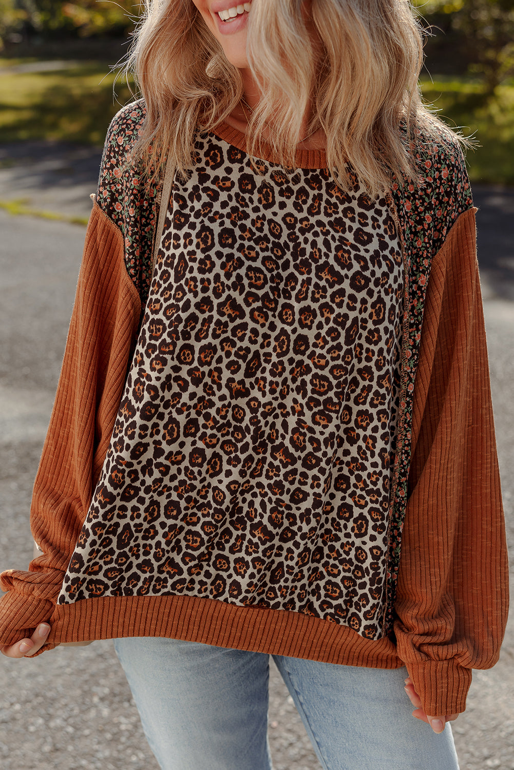 Natalie Leopard & Floral Patchwork Loose Top