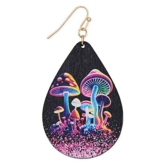 Neon Magic Wood Mushroom Print Earring