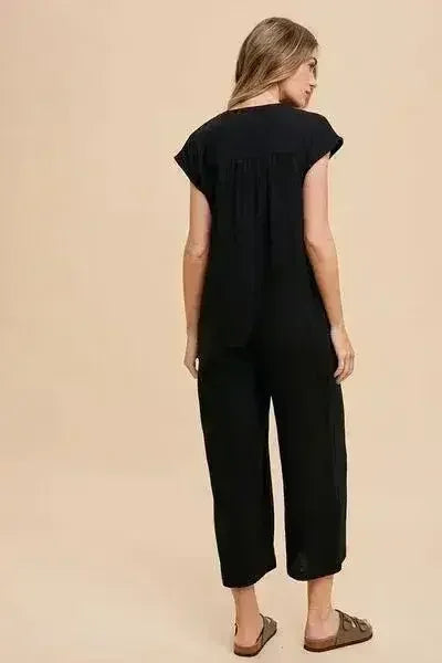 Annie Wear Button Detail Wide Leg Jumpsuit with Pockets