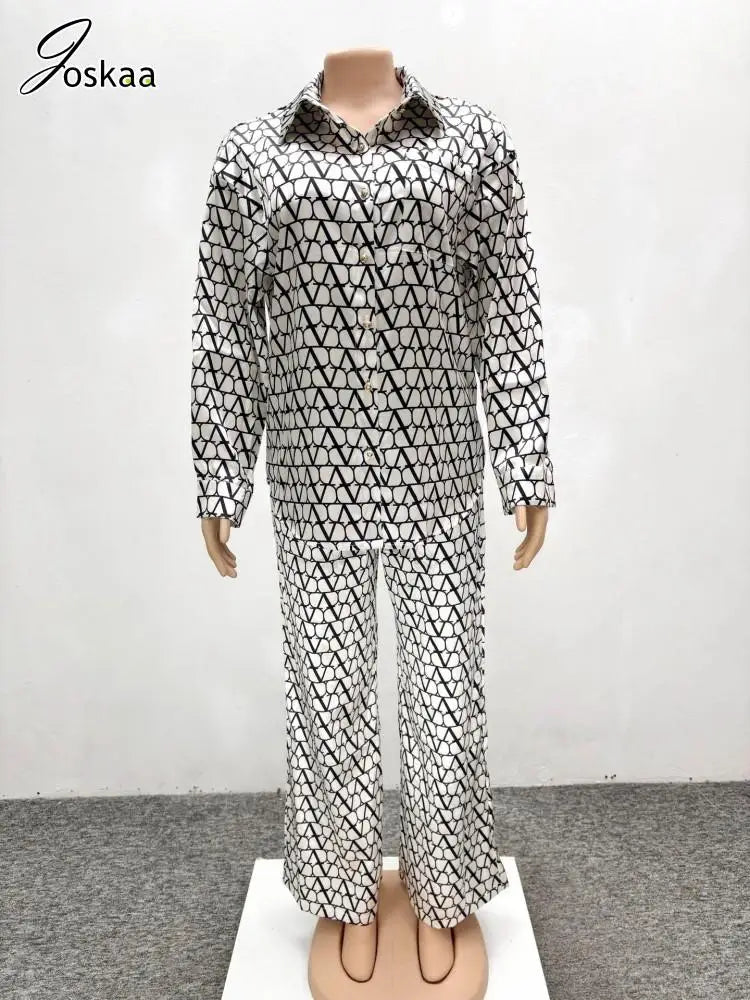 Ensemble 2 pièces imprimé Joskaa pour femme, chemisier oversize à manches longues et pantalon large, style streetwear Y2K 2025 