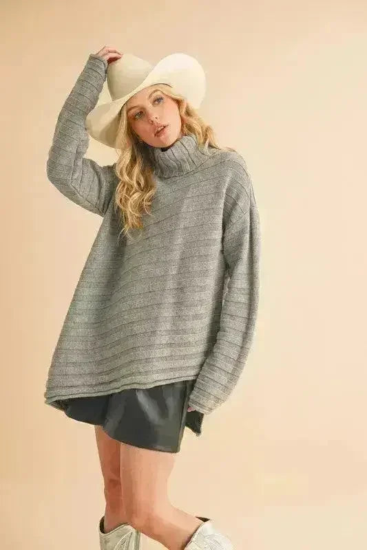 Asymmetrical Turtleneck Sweater – Modern Side Slit Design