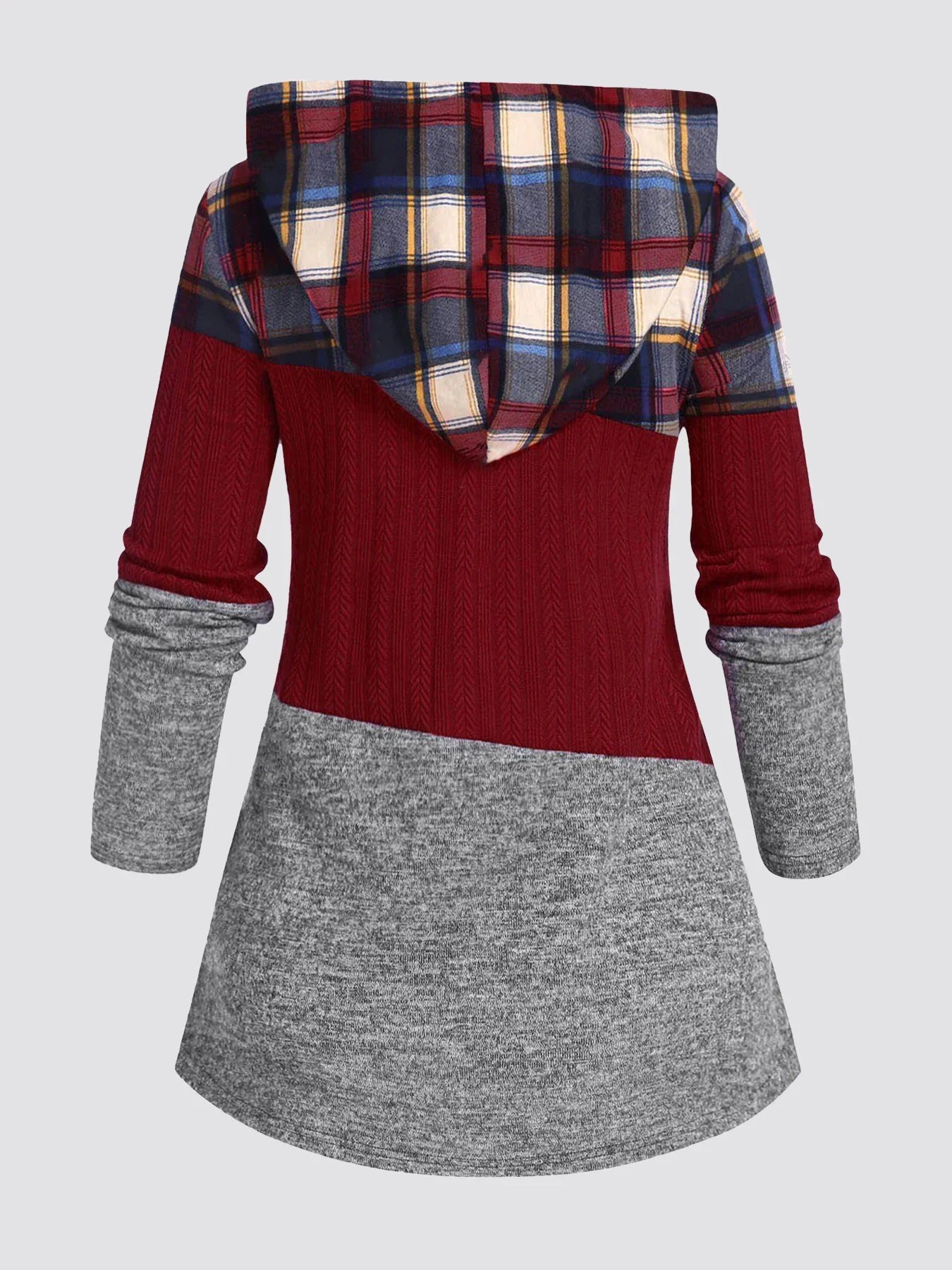 Plus Size Womens Suit Hooded Sweatshirts Colorblock Plaid Print Hoodie Drawstring Textured Tops Imitation Denim Pants Set L-5XL