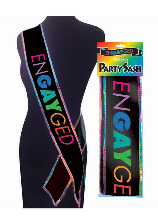Engayged Pride Party Sash Black with Rainbow Trim