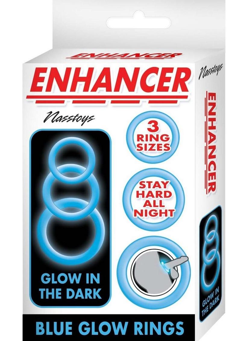 Enhancer Blue Glow Rings Silicone Cock Ring Set