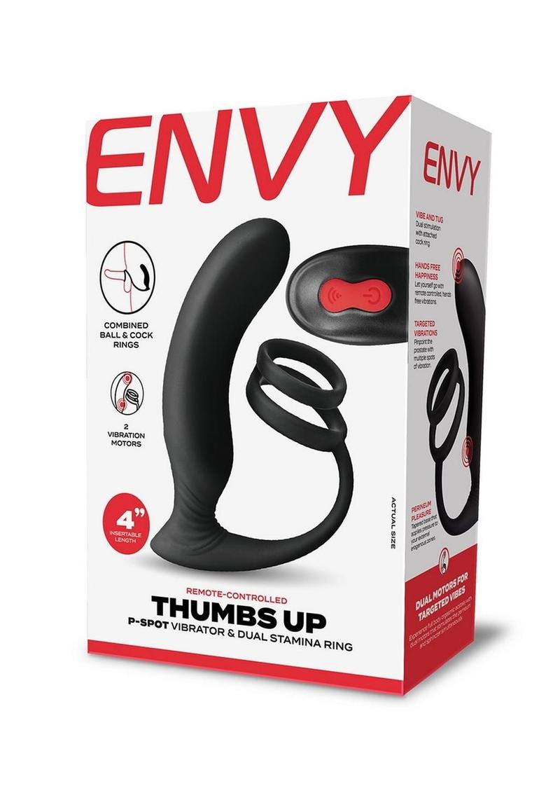 Envy Thumbs Up Remote-Controlled P-Spot Vibrator and Dual Stamina Ring
