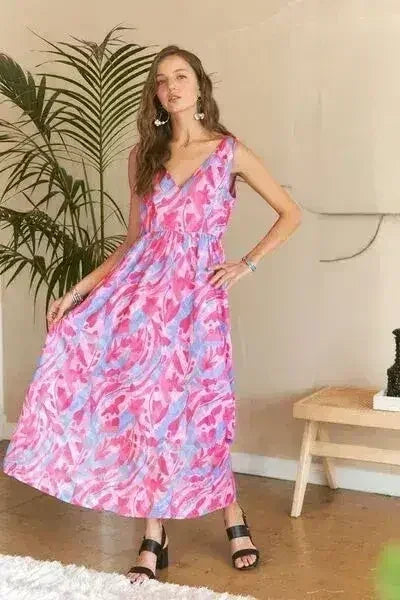 ADORA Abstract Floral V-Neck Maxi Dress