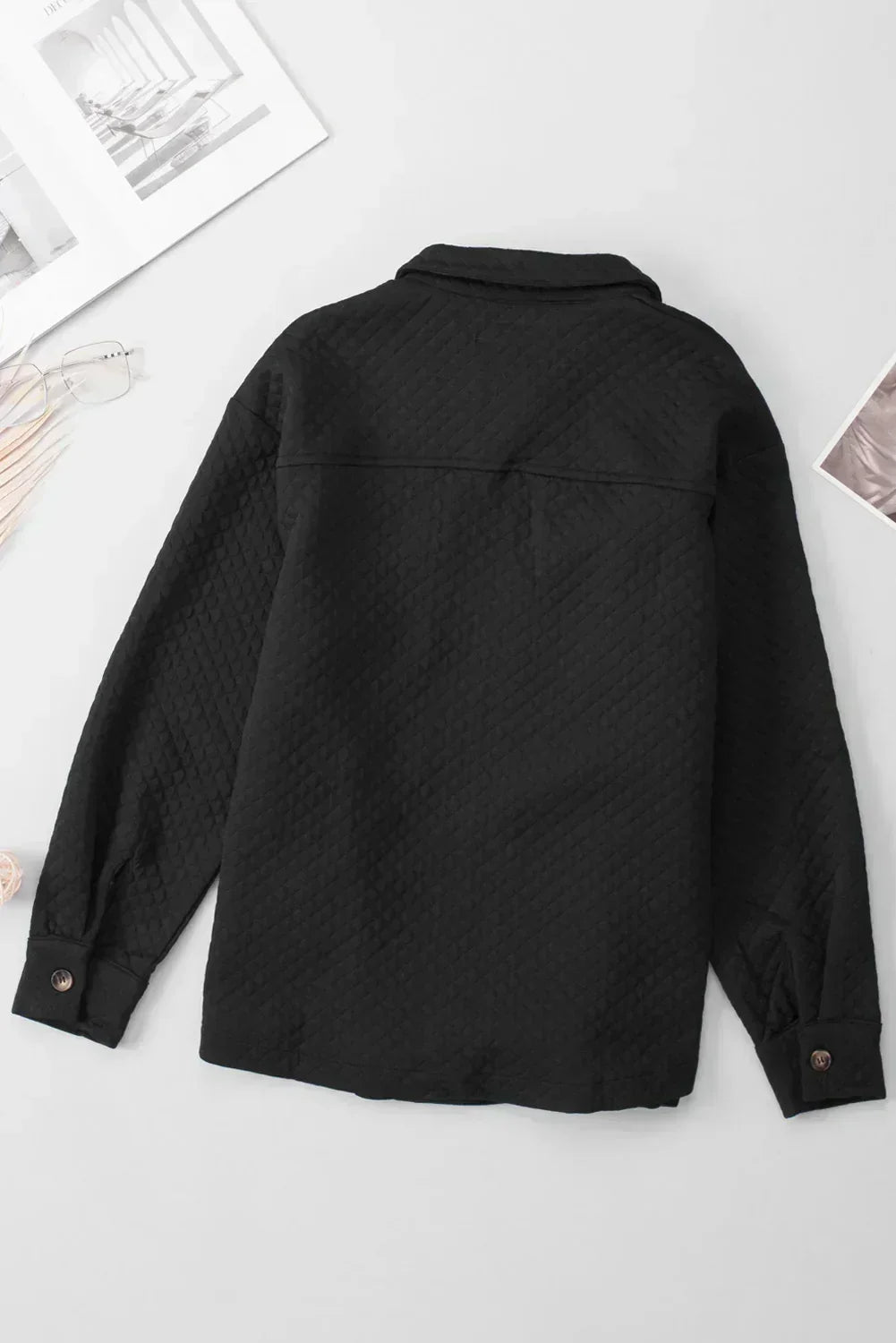 Black Lattice Texture Retro Quilted Shacket – Femstylo