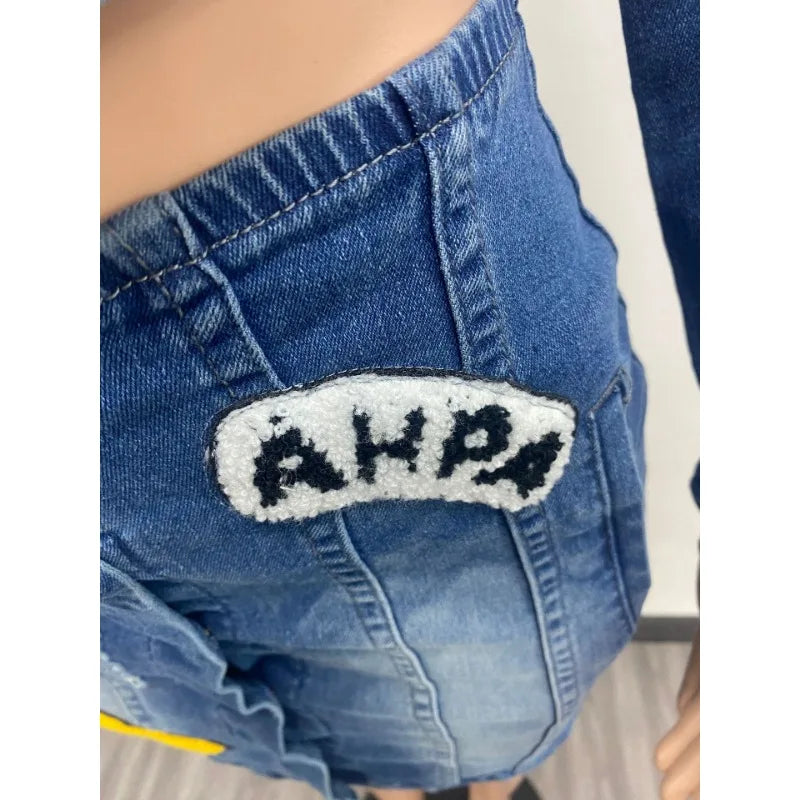 Embroidery Women Denim 2 Piece Set Button Up Jackets High Waist Jeans Skirts Matching Set 2024 Summer Streetwear Club Outfits