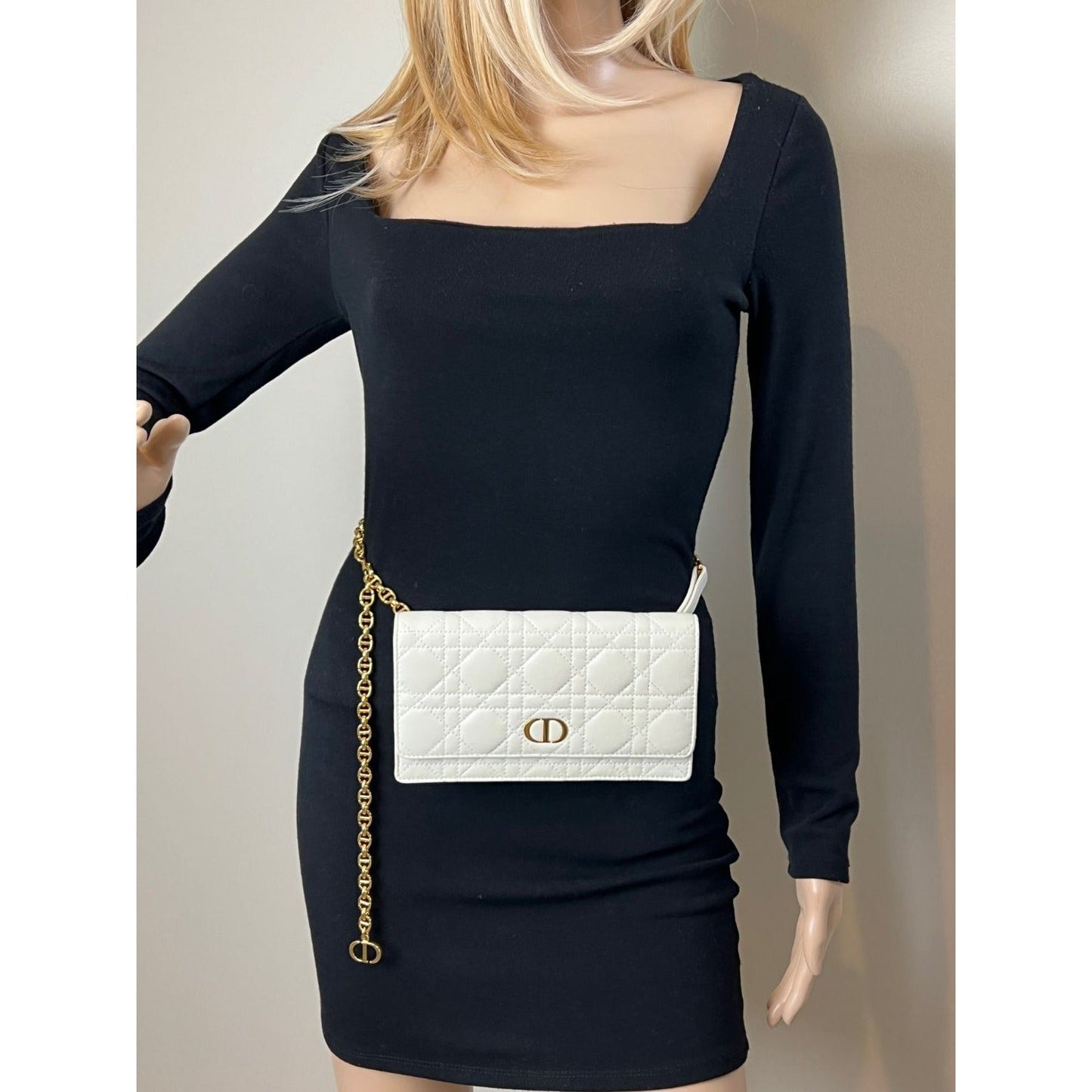 Christian Dior Caro Cannage White Leather Belt Bag Clutch