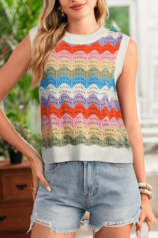 Multicolour Cut Out Scalloped Rainbow Sweater Vest