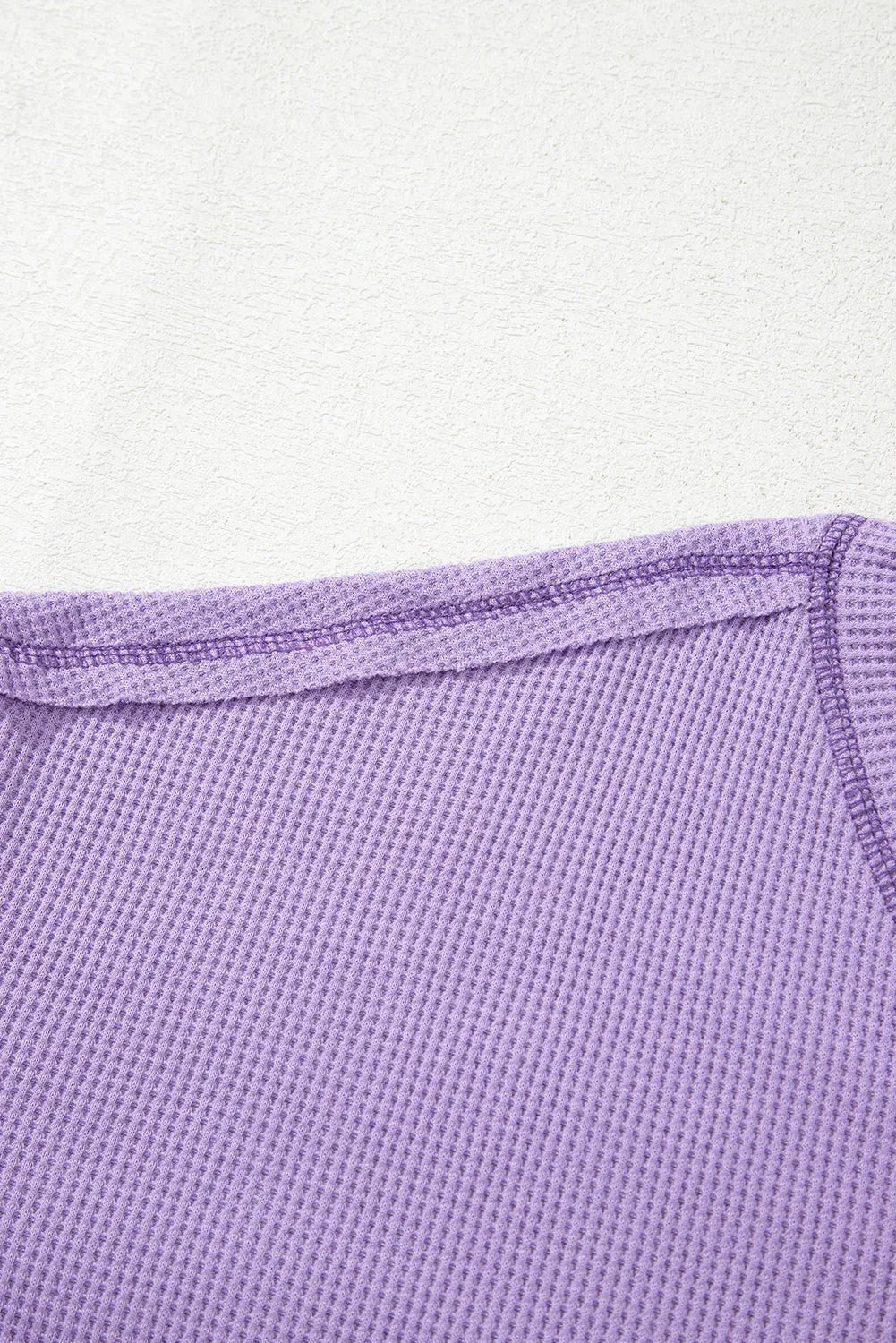 Blue Exposed Seam Drop Sleeve V Neck Waffle Textured Top