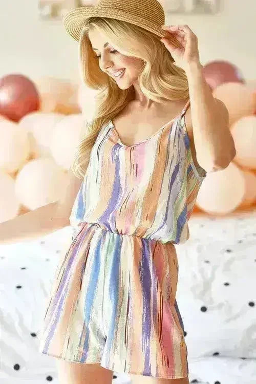 BiBi Striped V-Neck Sleeveless Romper