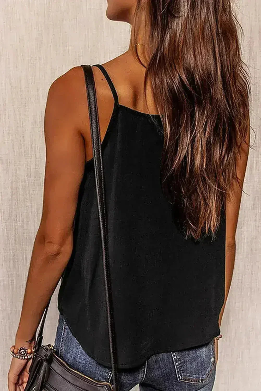 Black Spaghetti Straps Buttoned V Neck Vest