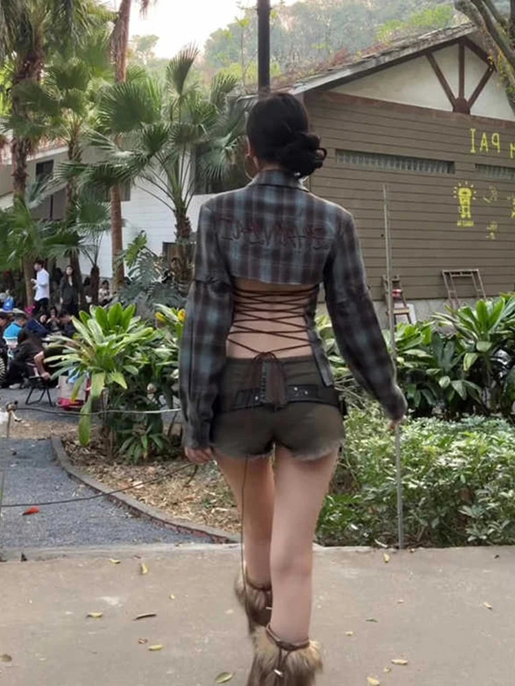 2025 Spring Summer Women Y2k Design Harajuku Shirts Long Sleeve Aesthetic Tops Backless Blouses Design Grunge New Goblin Core