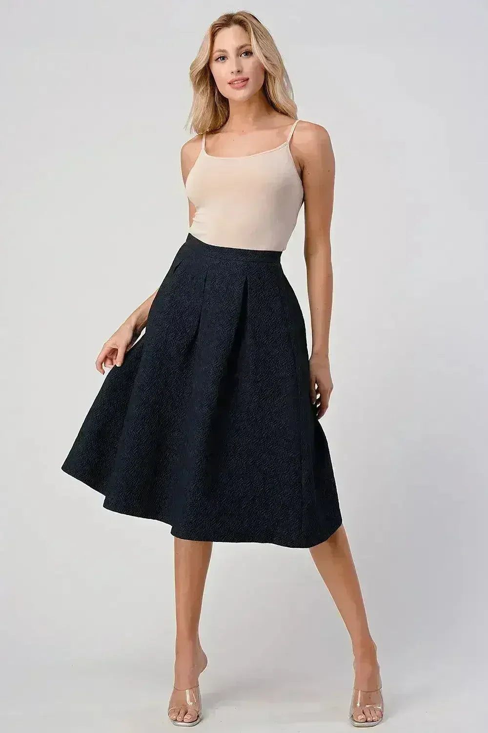 Pleated A-Line Midi Skirt - Textured Puffy Style | Femstylo