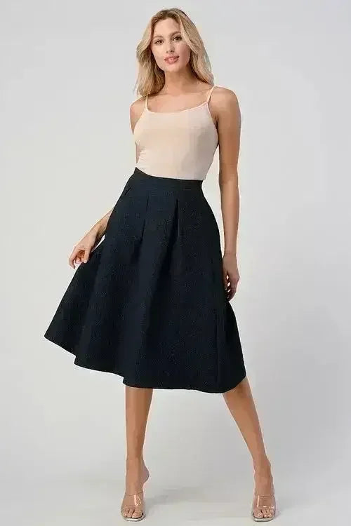 Pleated A-Line Midi Skirt - Textured Puffy Style | Femstylo