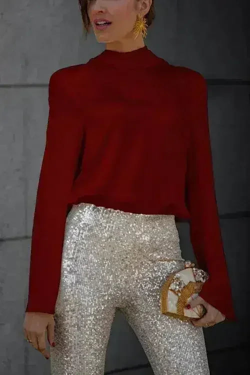 Backless Cowl Neck Long Sleeve Blouse – Elegant & Stylish | Femstylo