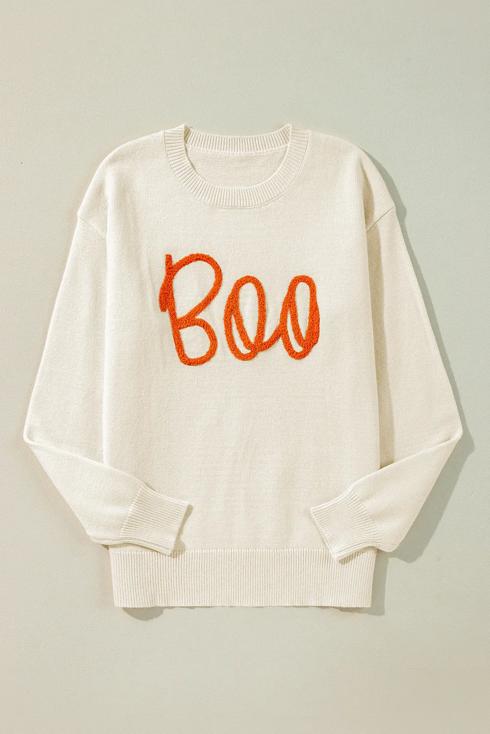 Apricot Halloween Boo Drop Shoulder Knit Sweater