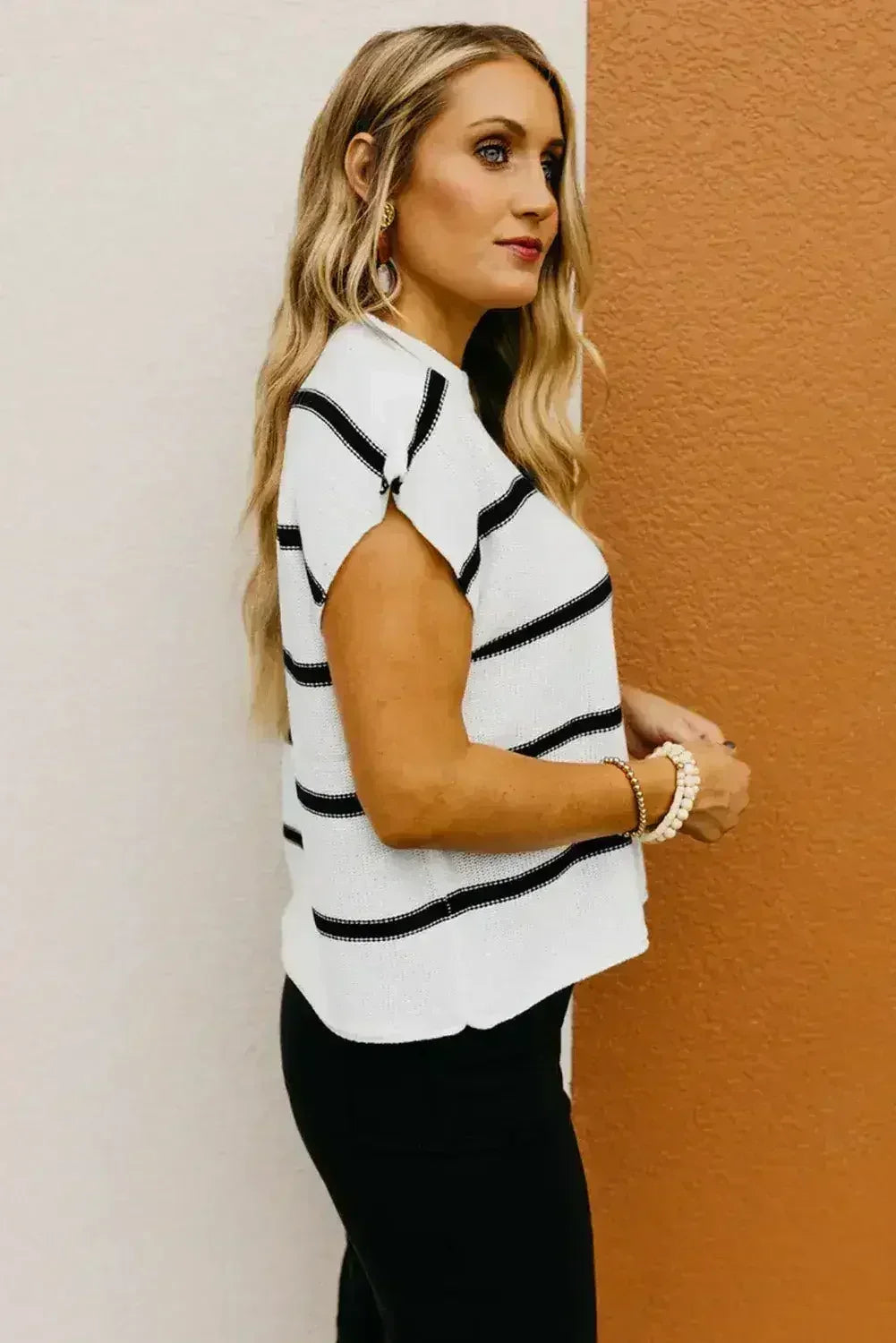 Batwing Stripes Sleeve Sweater - Striped Oversized Tee | Femstylo