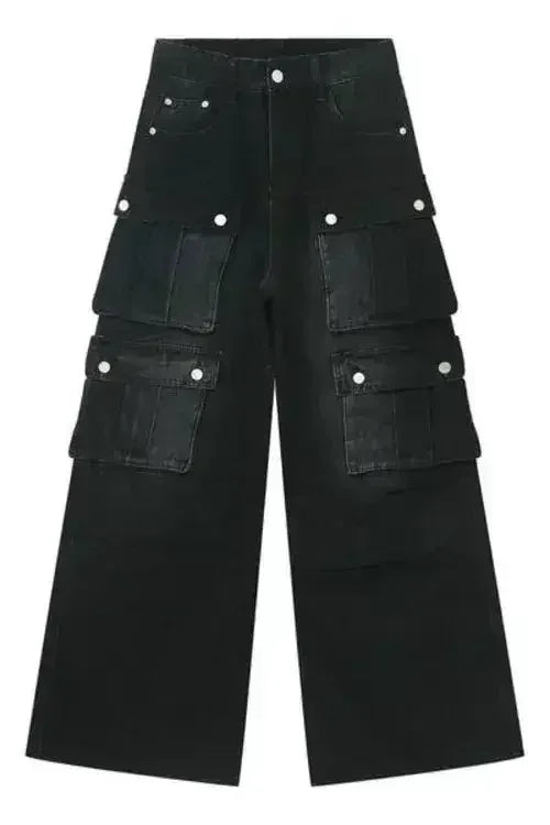 Multi-Pocket Cargo Wide-Leg Jeans