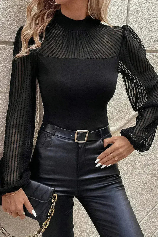 Mock Neck Long Sleeve Blouse - Stylish & Trendy Blouse