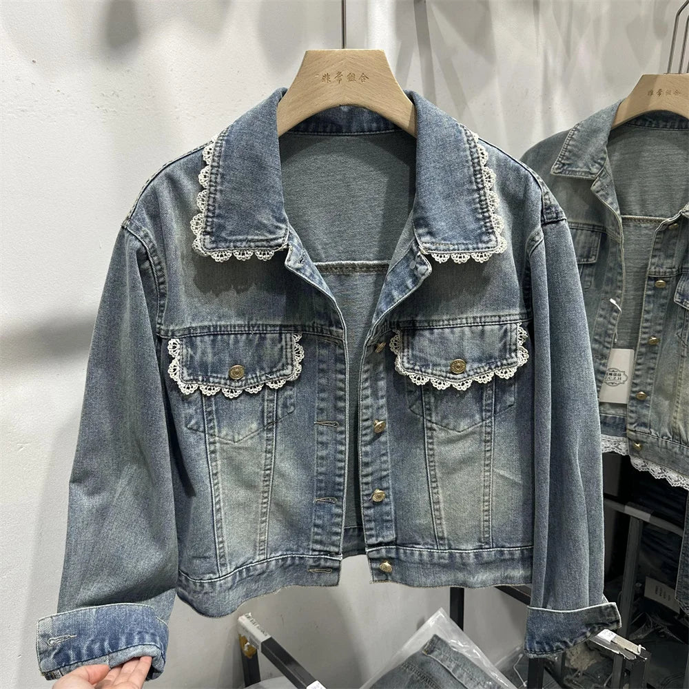 Blue Denim Top Women Autumn Classic Style Short Coat New Korean Fashion  Chic Pockets O-Neck Female Ropa De Mujer Loose Jackets