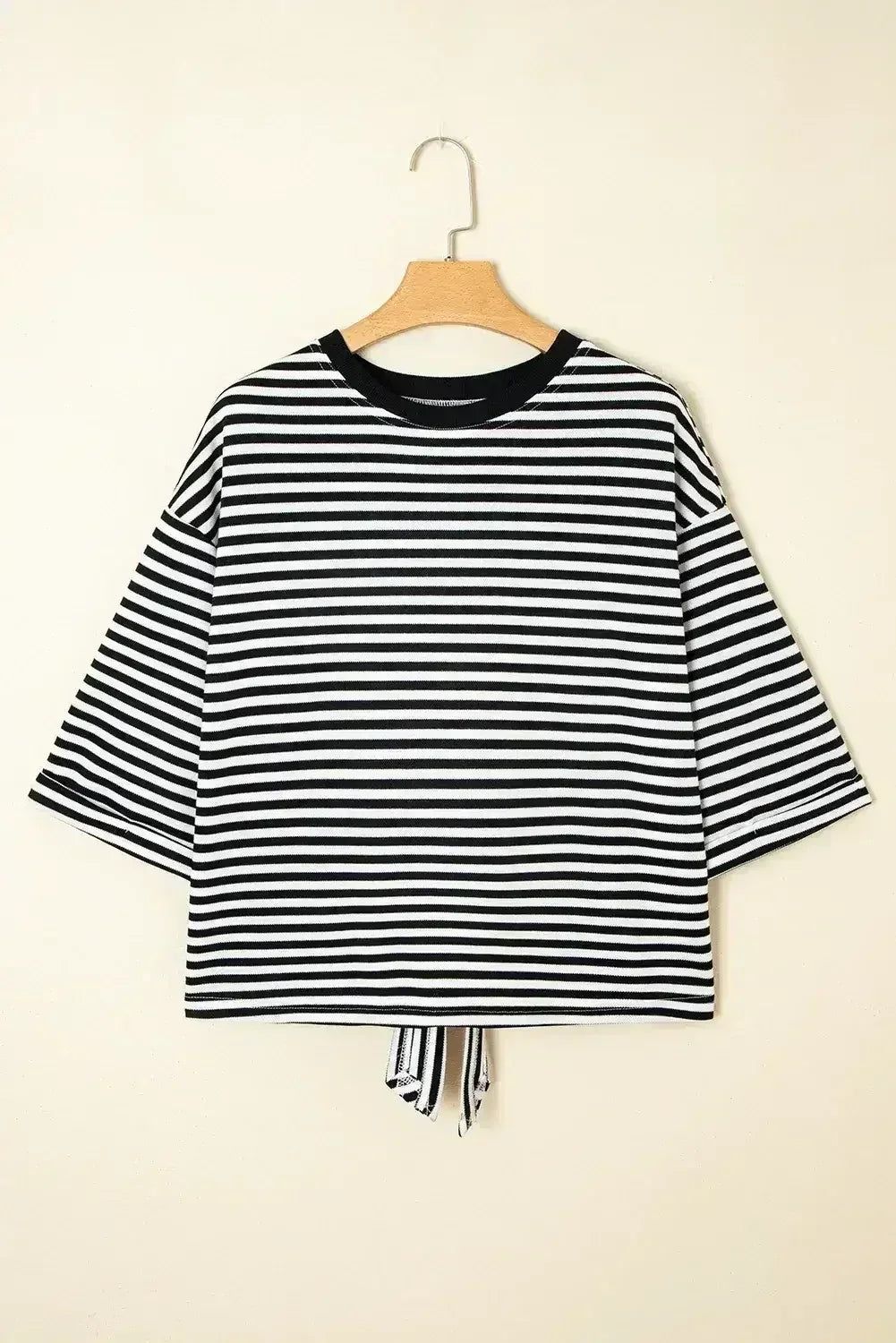Black Stripe Bowknot Backless T-Shirt