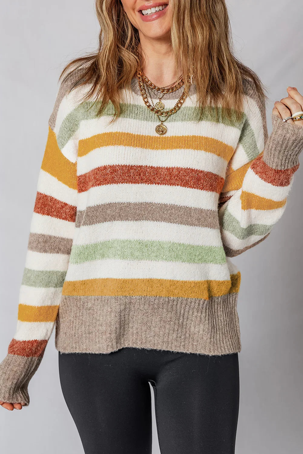 Multicolour Colorblock Drop Shoulder Crew Neck Sweater