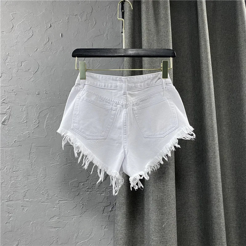 Fashion Korean White Jeans Hole Ripped Low Waist Denim Shorts Women  шорты женский