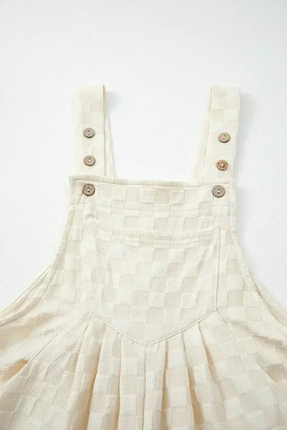 Beige Checkered Pocket High Waist Wide Leg Overall