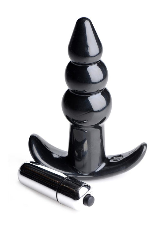 Frisky Bubbling Noir Ribbed Vibrating Butt Plug