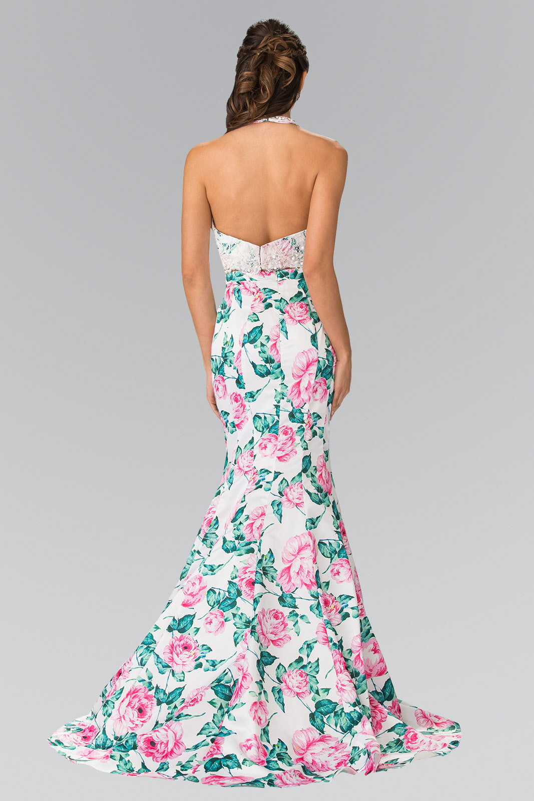 Robe longue deux pièces à imprimé floral et col licou 