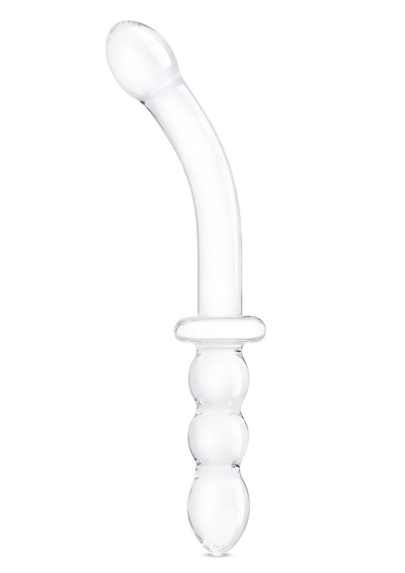 Glas Girthy Ribbed G-Spot Glass Dildo Double-Ended with Handle Grip