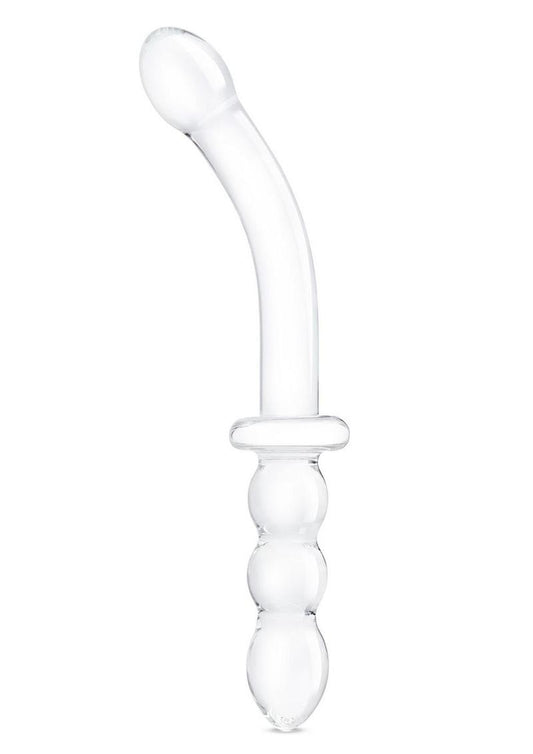 Glas Girthy Ribbed G-Spot Glass Dildo Double-Ended with Handle Grip