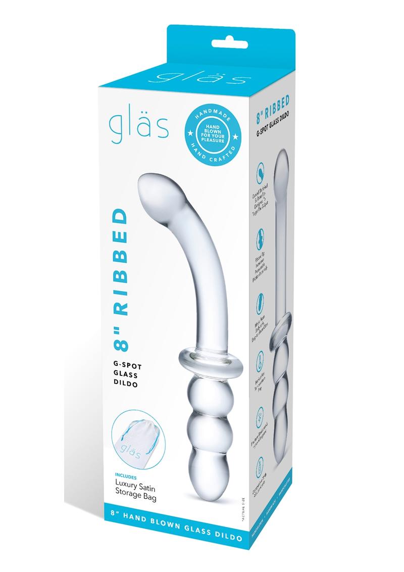 Glas Ribbed G Spot Glass Dildo With Luxury Satin Storage Bag