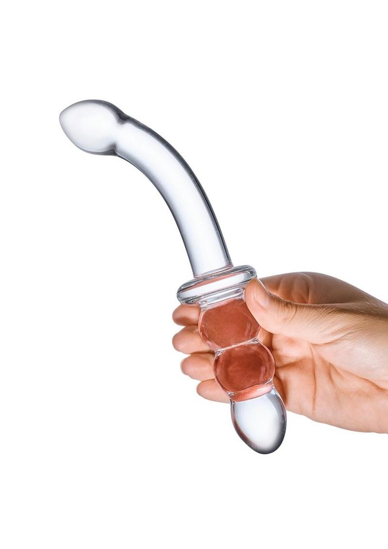 Glas Ribbed G Spot Glass Dildo With Luxury Satin Storage Bag