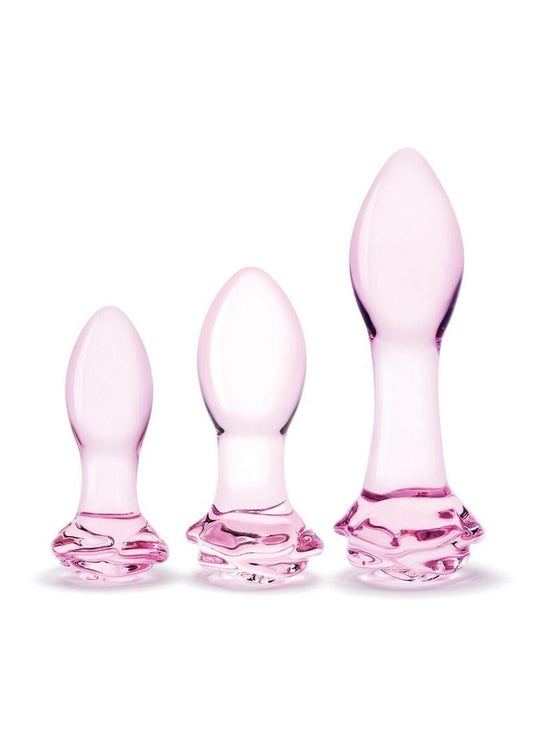 Glas Rosebud 3-Piece Glass Butt Plug Set