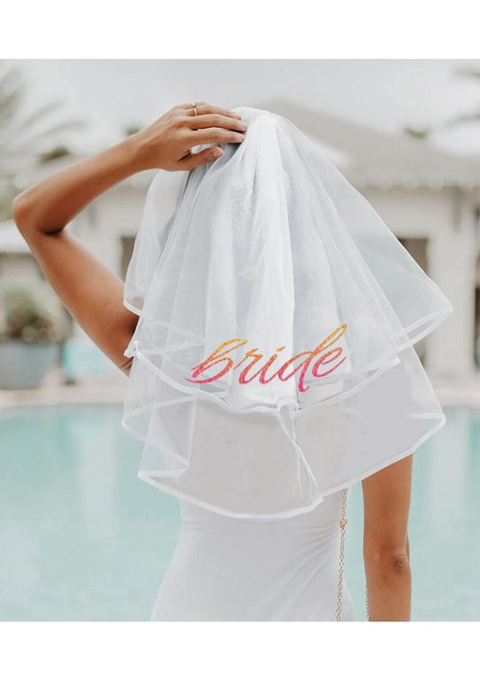 Glitterati Bride Veil White with Rose Gold Bride Design