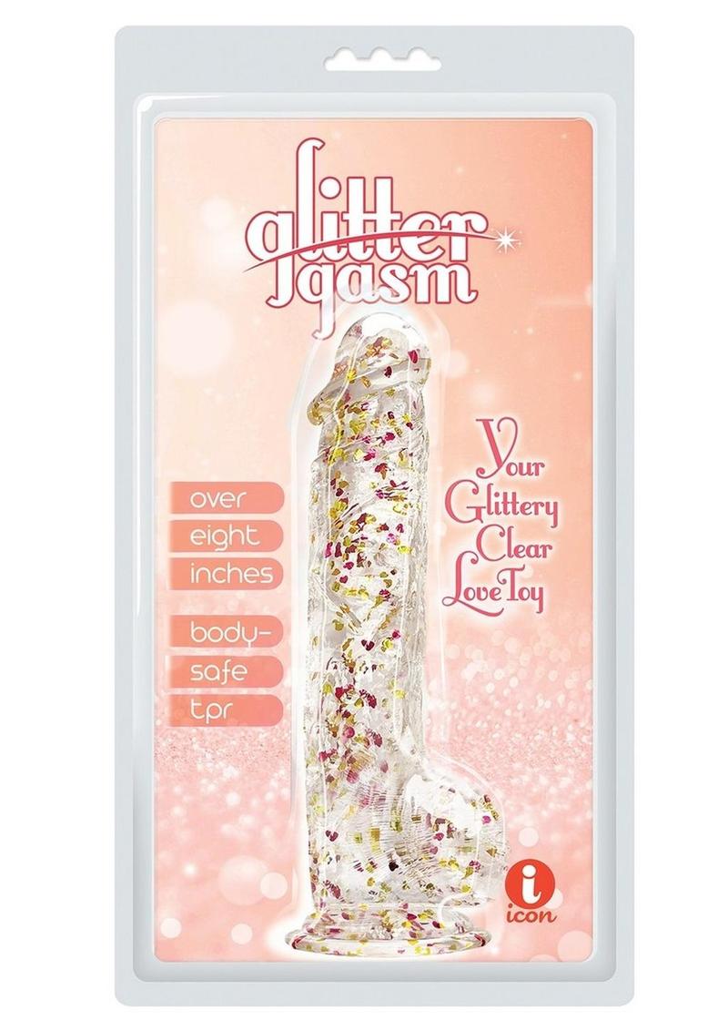Glittergasm Clear Glitter Dildo With Balls & Suction Cup