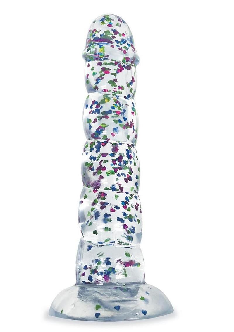 Glittergasm Swirl Clear Glittery Designed Dildo With Suction Cup