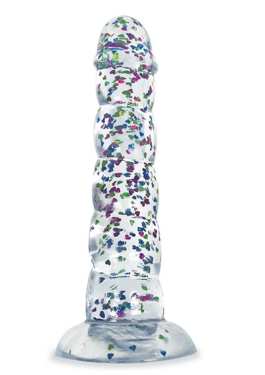 Glittergasm Swirl Clear Glittery Designed Dildo With Suction Cup