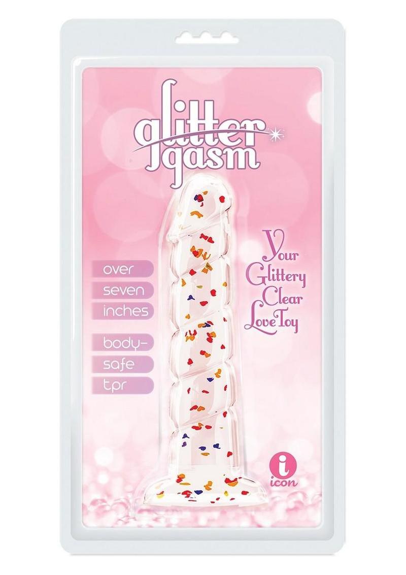 Glittergasm Swirl Clear Body Safe Dildo With Suction Cup