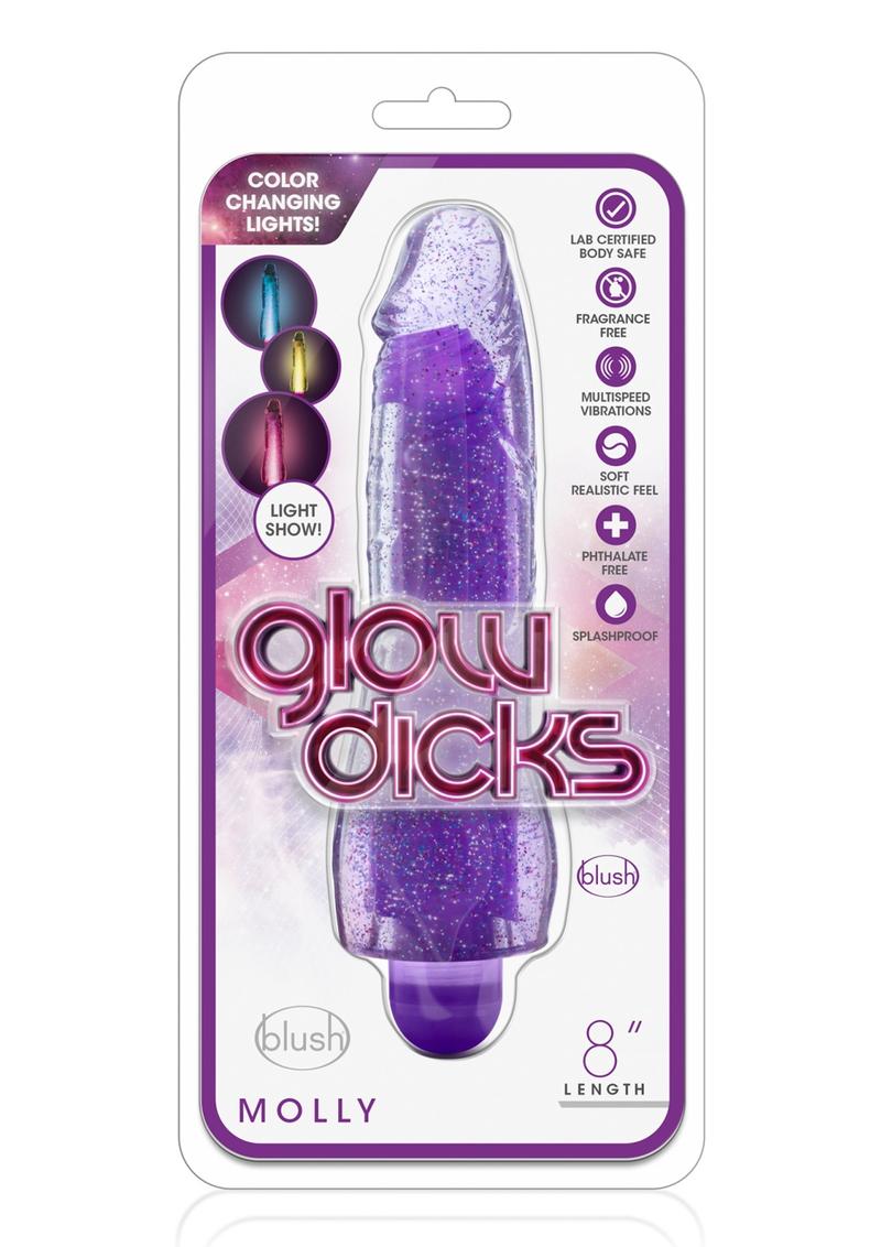 Glow Dicks Molly 8 Inch Glitter Vibrator with Color Changing Lights