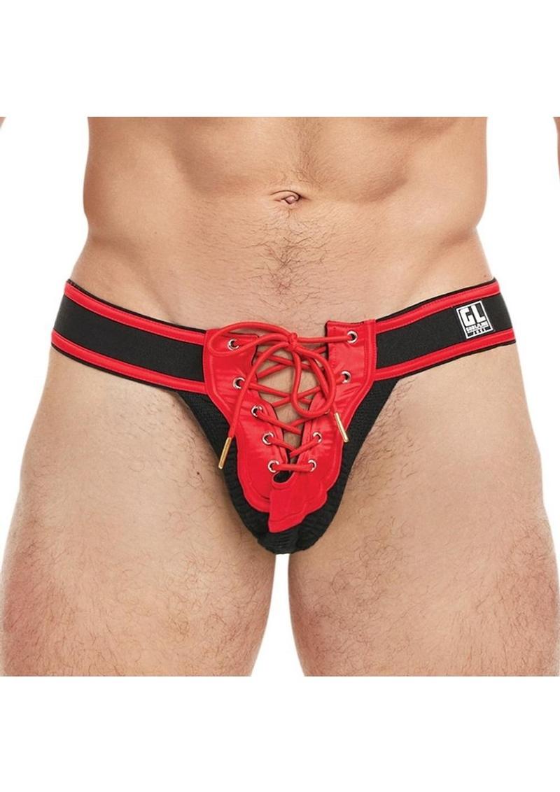 Goal Line Lace-Up Jockstrap (S/M) - Red