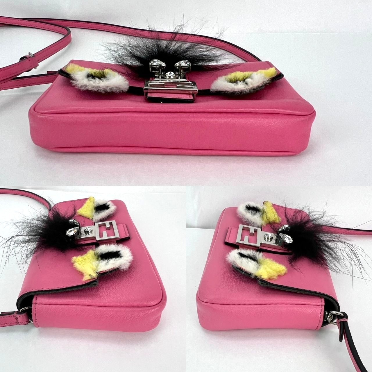 Fendi Monster Baguette Pink Leather Micro Crossbody Bag