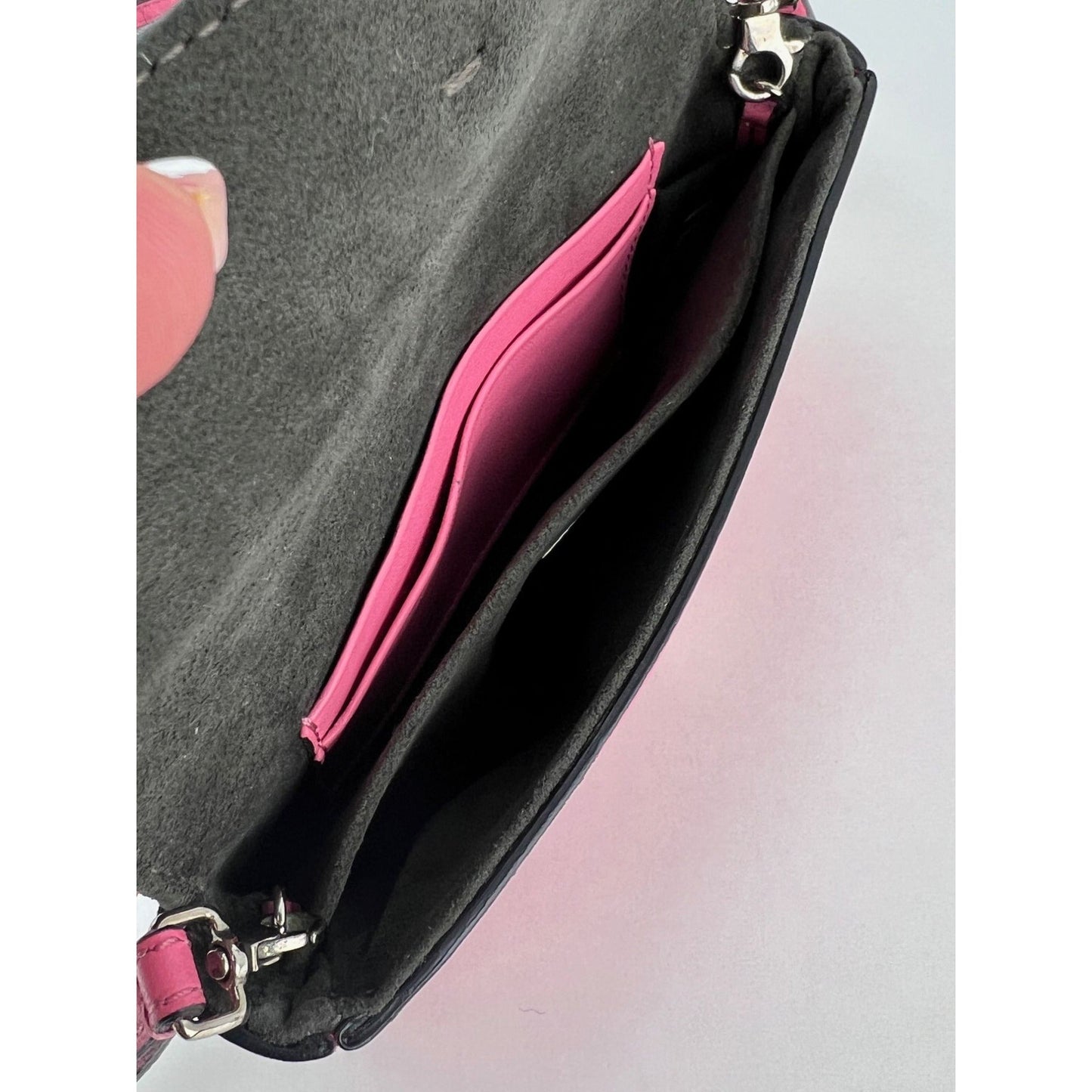 Fendi Monster Baguette Pink Leather Micro Crossbody Bag