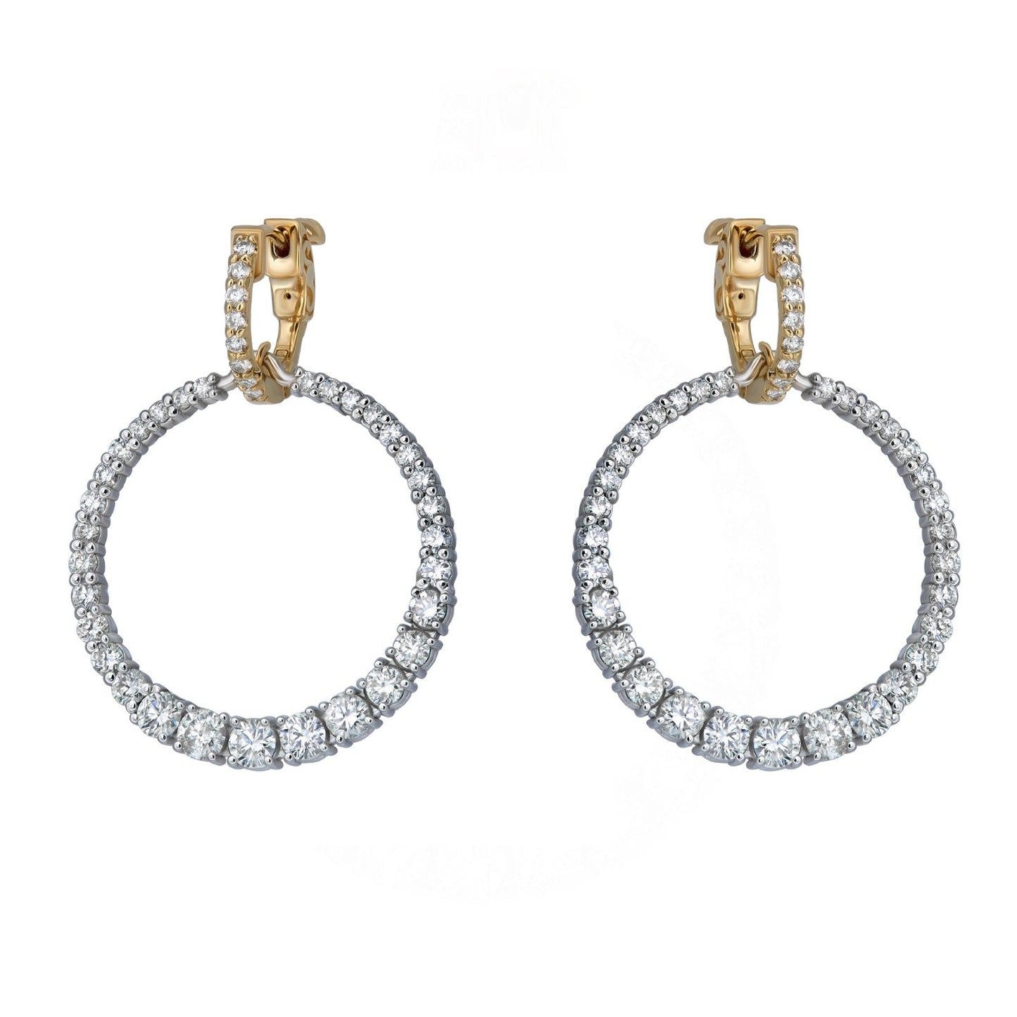 Natural Diamond Graduated Drop Circle Earrings in 14K White & Yellow Gold – 2.42ctw