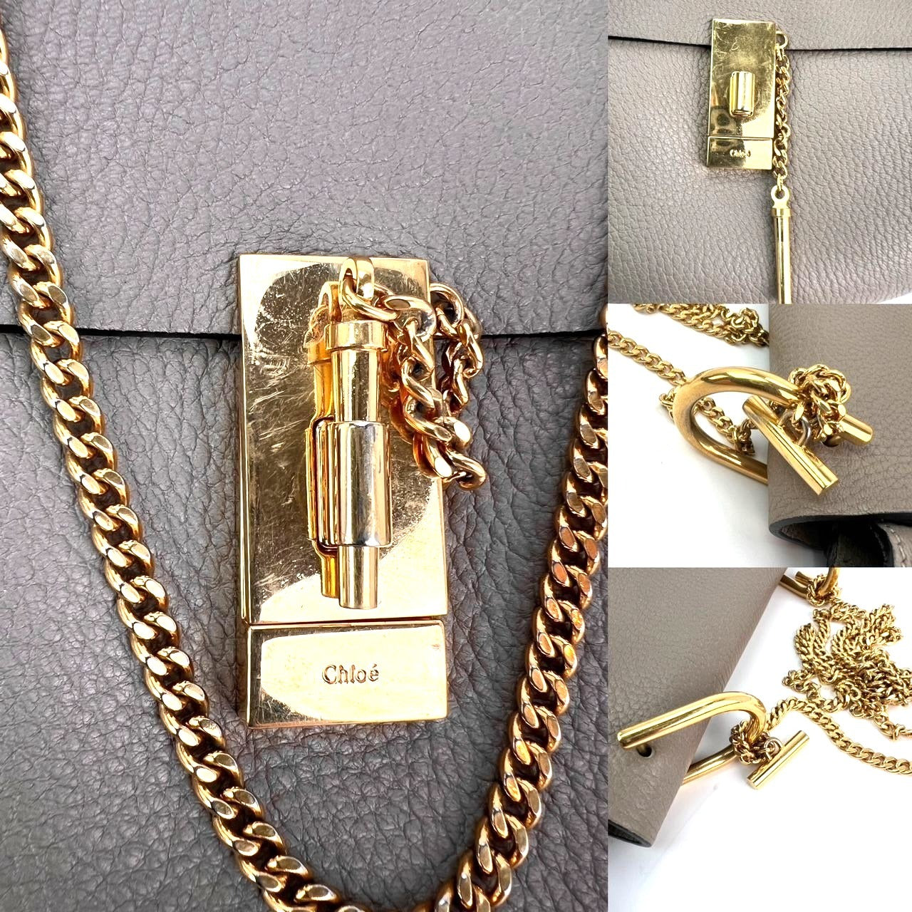 Chloe Small Drew Gray Grained Lambskin Leather Shoulder Cross-body Bag